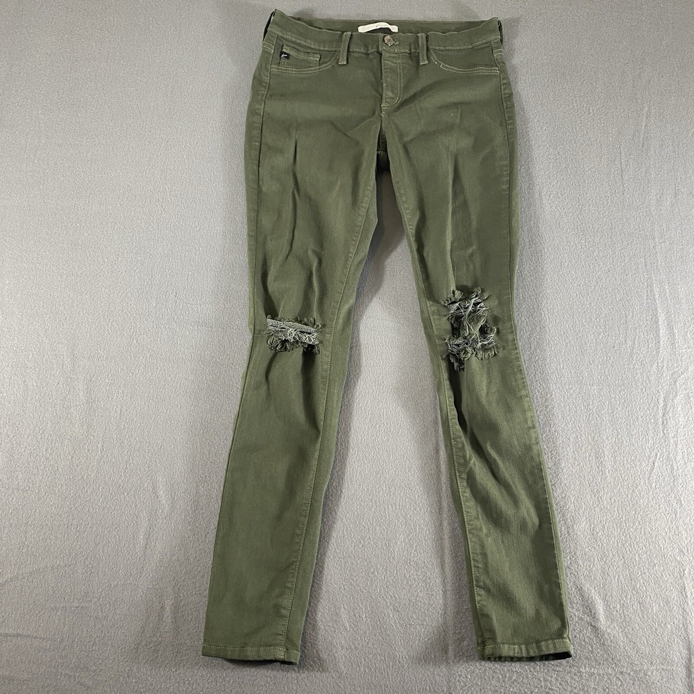 KanCan Skinny Jeans Womens Size 11/29 Olive Green Distressed Ripped Knee